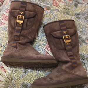 UGG Brown Suede Boots with Gold Accent